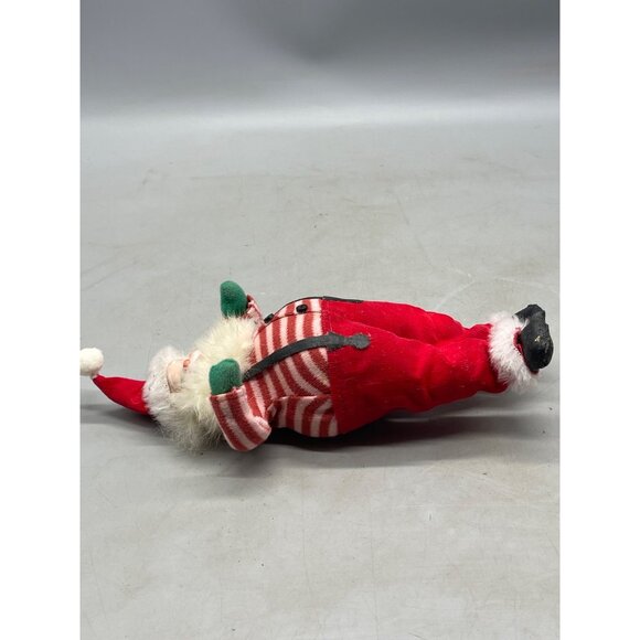 vintage Santa doll figurine bendable painted face red green gloves strips READ - Picture 8 of 10